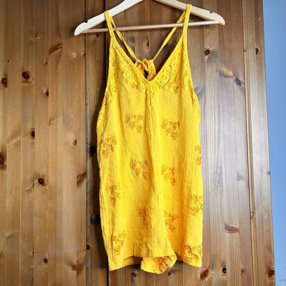 Free People Troubadour Embroidered Cotton Romper Yellow Women’s Small Bohemian - Picture 3 of 10